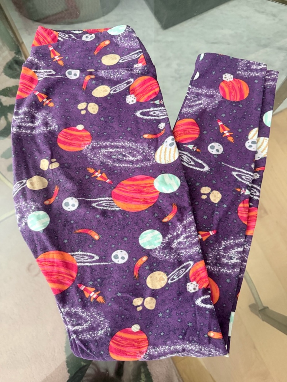 LuLaRoe Purple Space Planet Leggings with Orange, Mint & Gold Accents